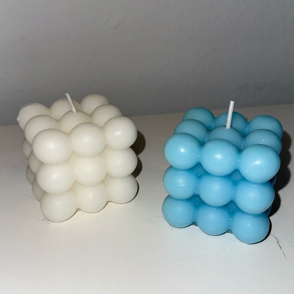 MOVING SALE Blue and White Geometric Cubed Small Candles - Picture 1 of 5
